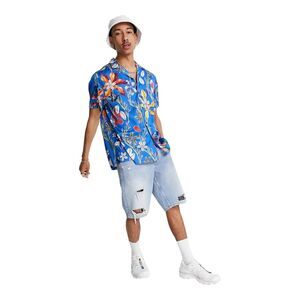 ASOS Mens Relaxed Deep Revere Shirt in Blue Underwater Shell Print Size XL Ocean